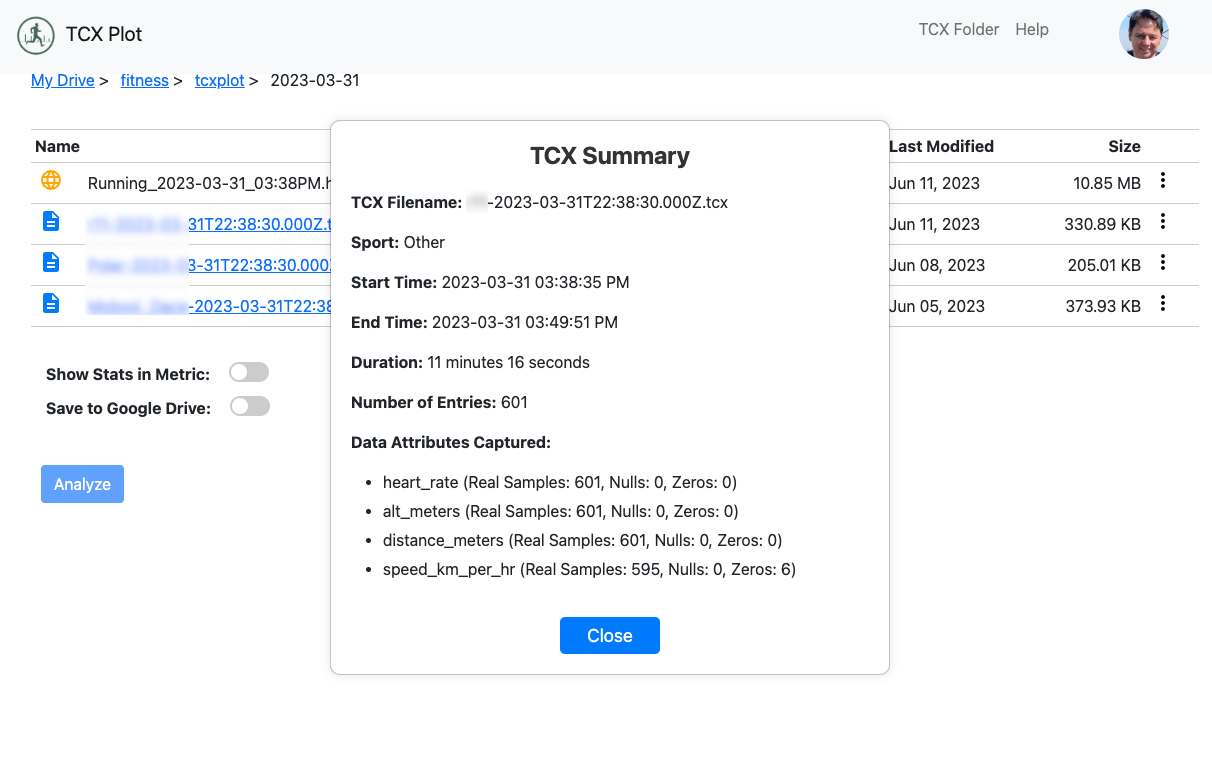 Screenshot of Dropdown Menu - Set TCX Folder